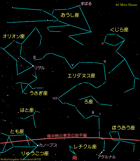 エリダヌス座周辺の星図