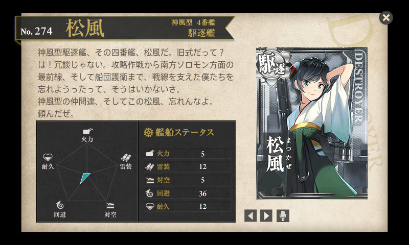 神風型駆逐艦4番艦「松風」