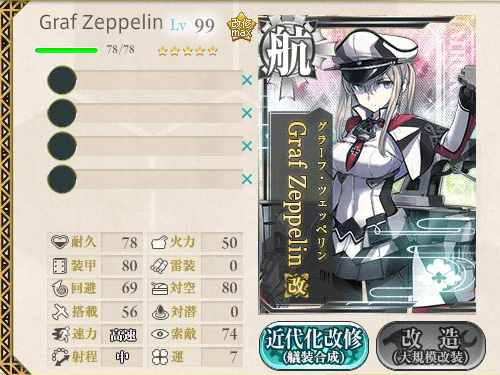 Graf Zeppelin改 Lv99 改修MAXステータス