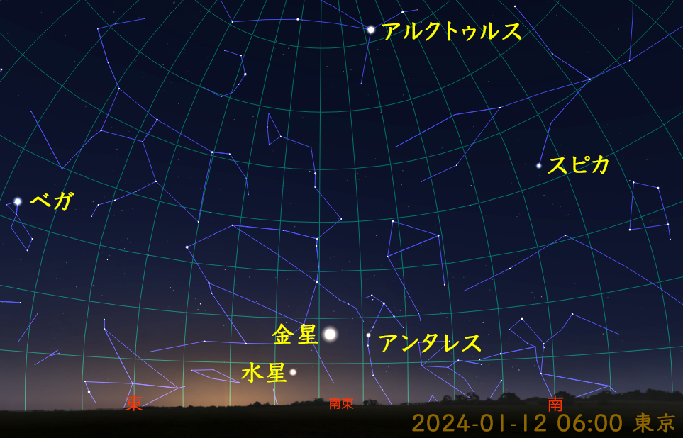 水星の西方最大離角（2024-01-12）